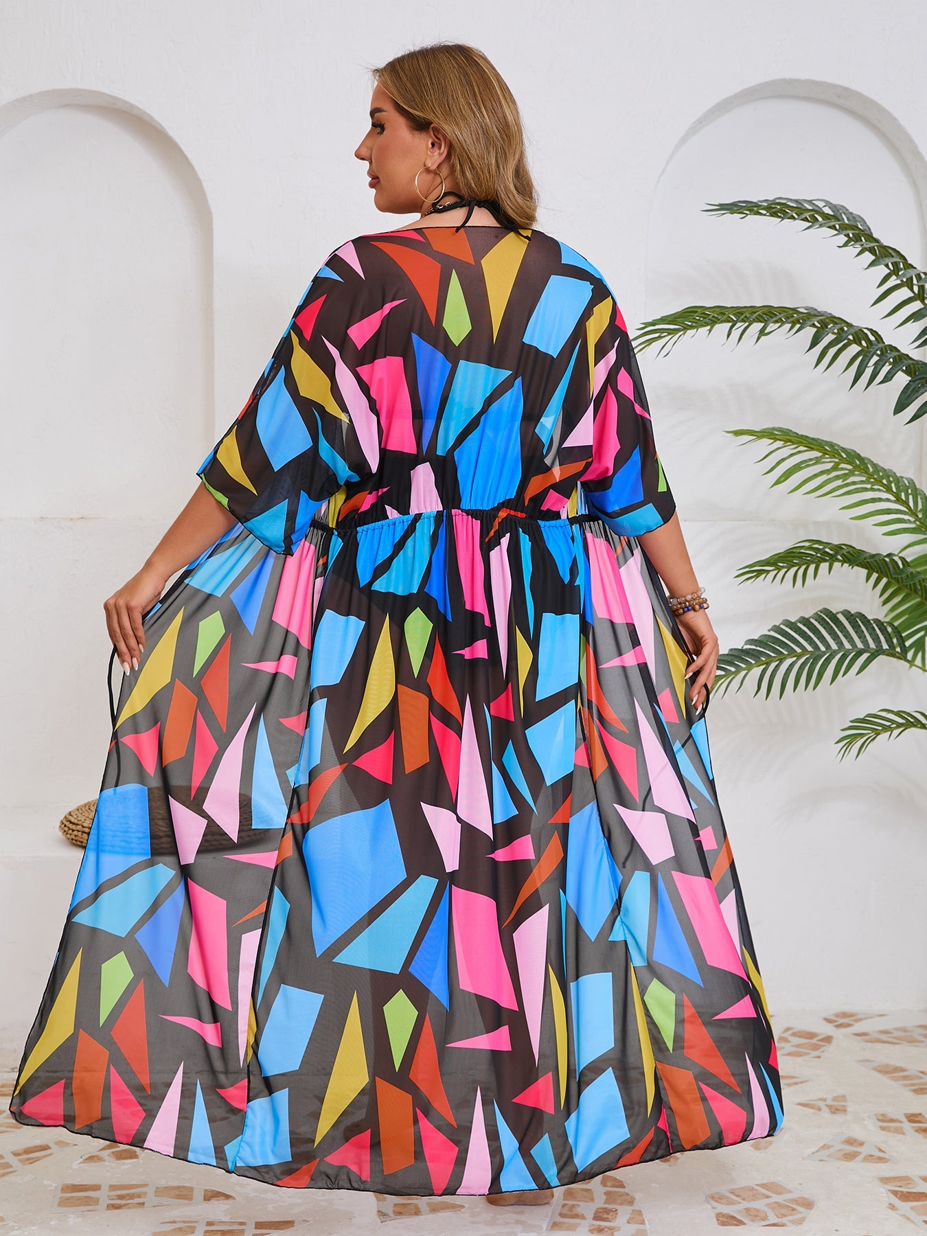 Geometric Chiffon Swim Cover-Up