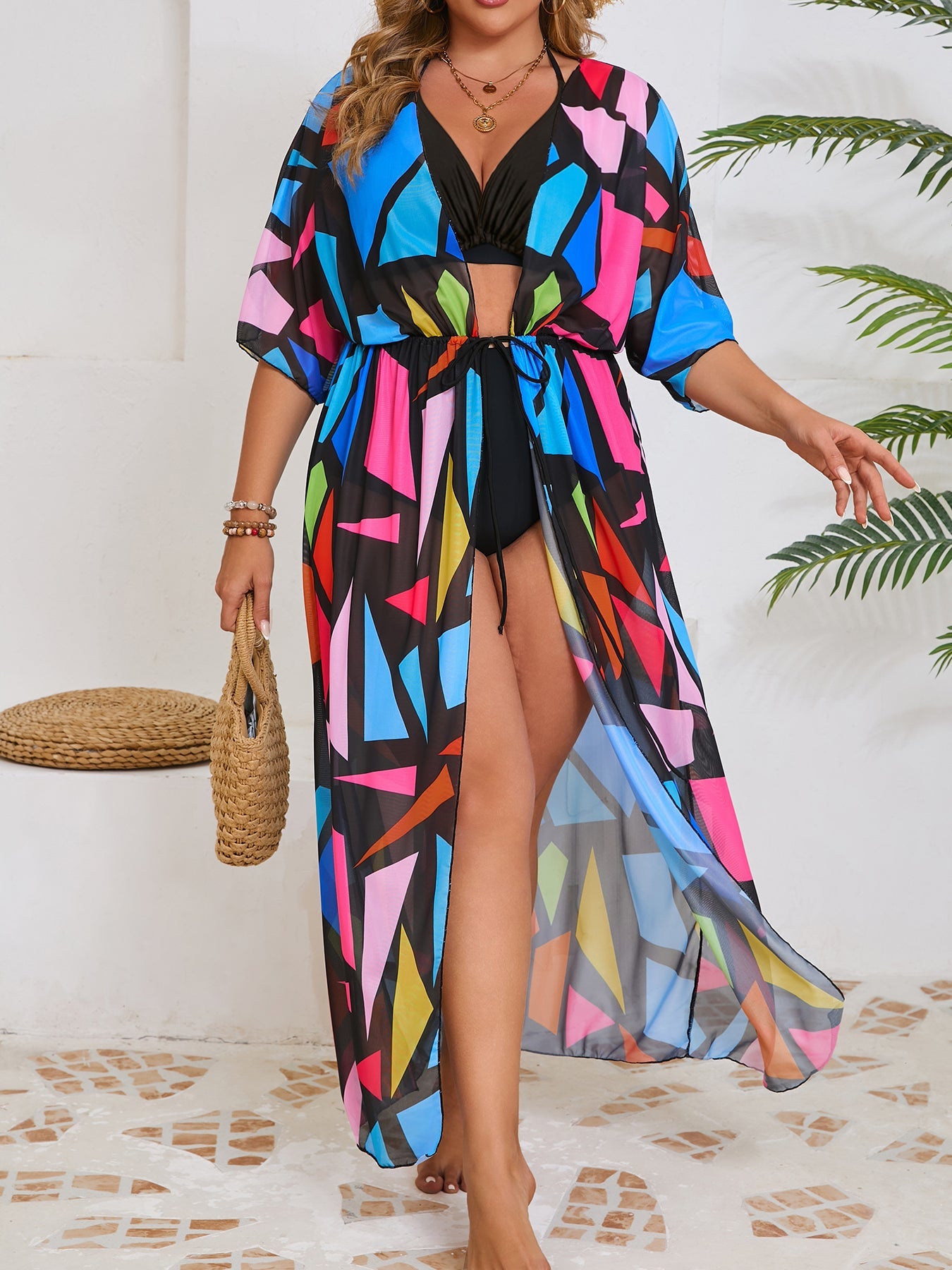 Geometric Chiffon Swim Cover-Up