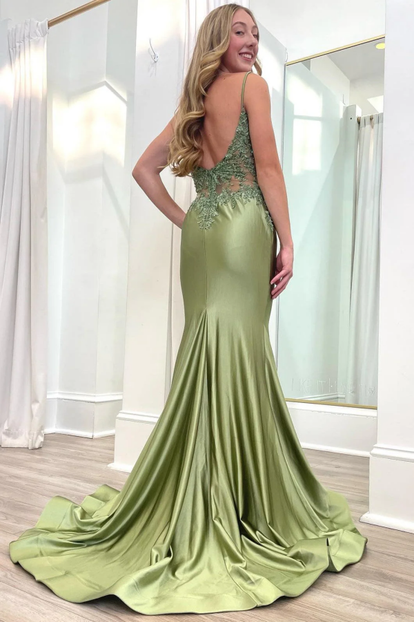 Chic & Modern Mermaid Sweetheart Neck Spaghetti Straps Sleeveless Appliques Prom Dresses Dress Backless Evening Party Dress Cocktail Gown