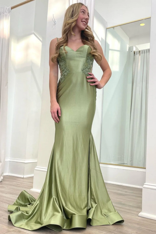 Chic & Modern Mermaid Sweetheart Neck Spaghetti Straps Sleeveless Appliques Prom Dresses Dress Backless Evening Party Dress Cocktail Gown