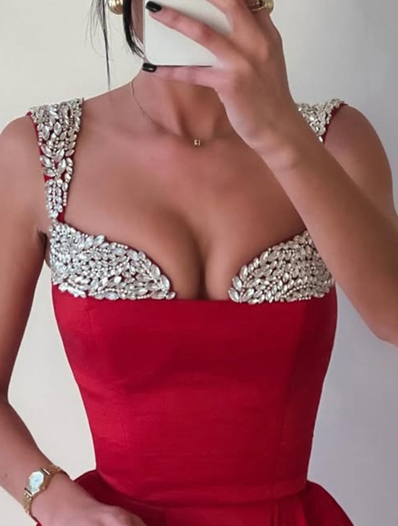 Luxury Crystal Ball Gown Long Prom Dress - Red