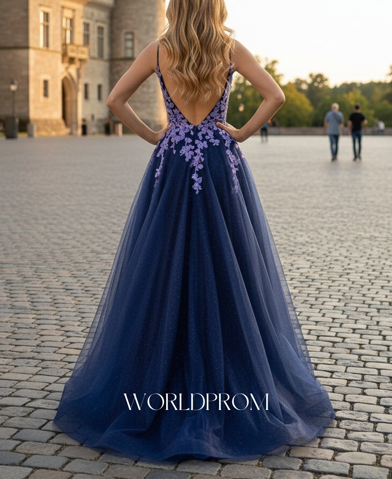 Sparkly Beading Floral Illusion Spaghetti Shoulder Straps A-Line Long Prom Dress - Grape