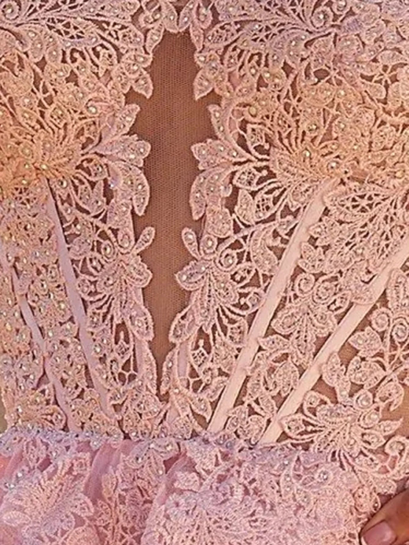 Off Shoulder Sweetheart Cut Front Lace Layered Ruffle Hem Long Ball Gown Prom Dress - Blush Pink