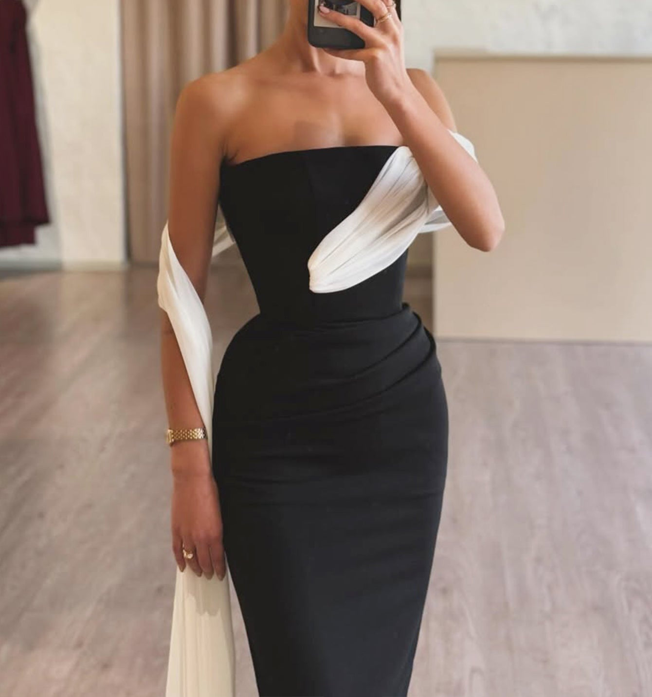 One Shoulder Sheath Long Prom Dress With Drop - Black