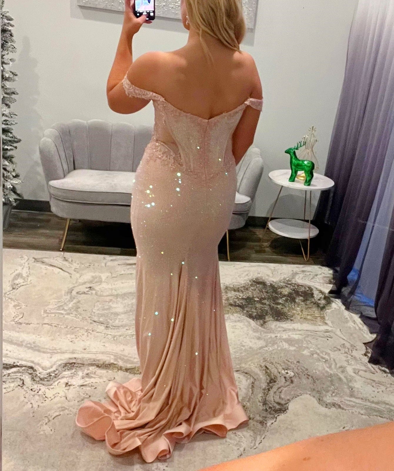 Luxury Crystal Illusion Deep V-Neck Mermaid Evening Dress - Blush Pink