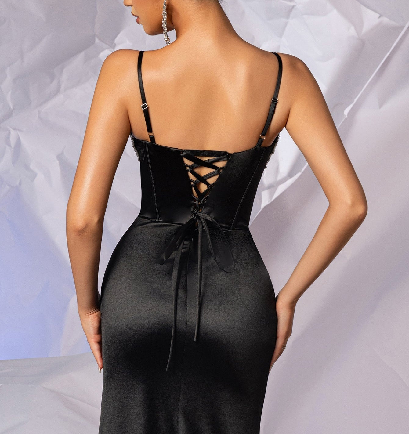 Luxury Beaded Boned Mermaid Prom Dress With Split - Black