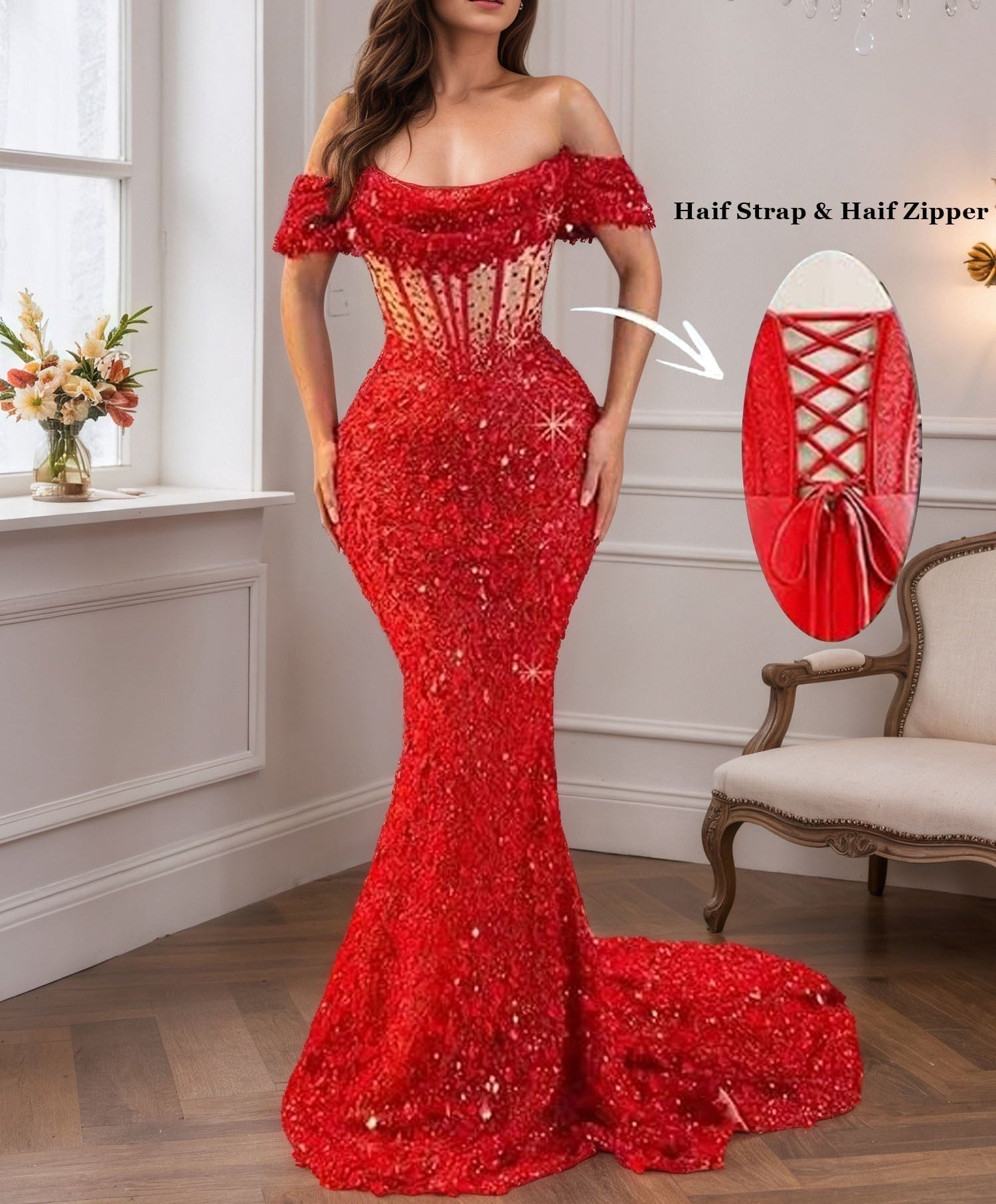 Trumpet/Mermaid Off The Shoulder Sequin Long Prom Dress
