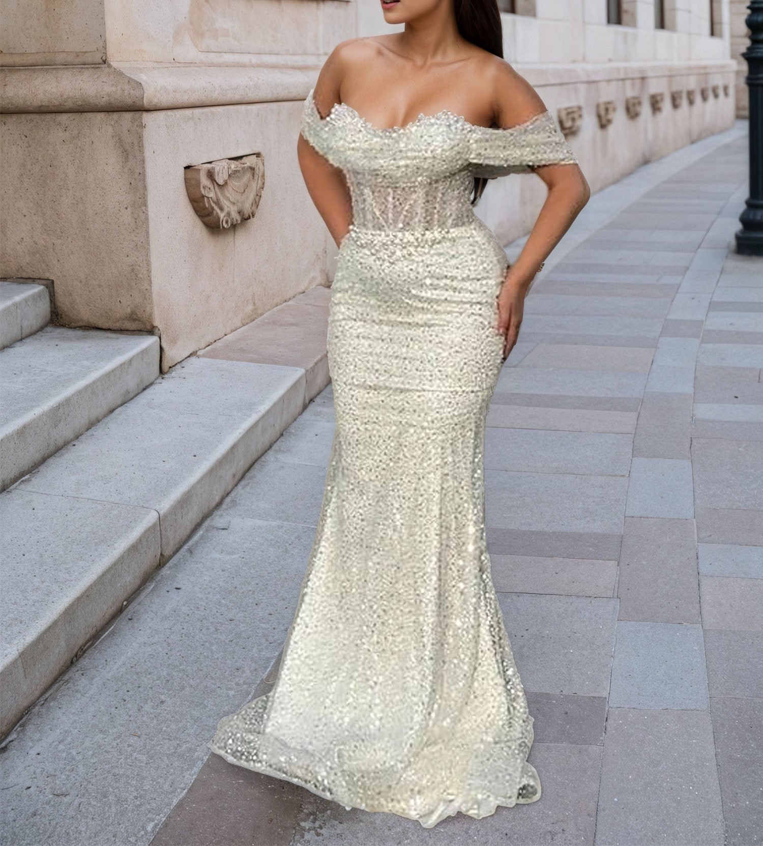 Trumpet/Mermaid Off The Shoulder Sequin Long Prom Dress