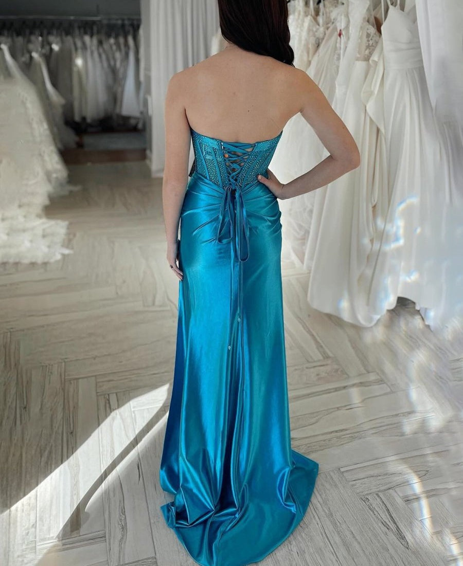 Beaded Sweetheart Mermaid Long Prom Dress With Slit
