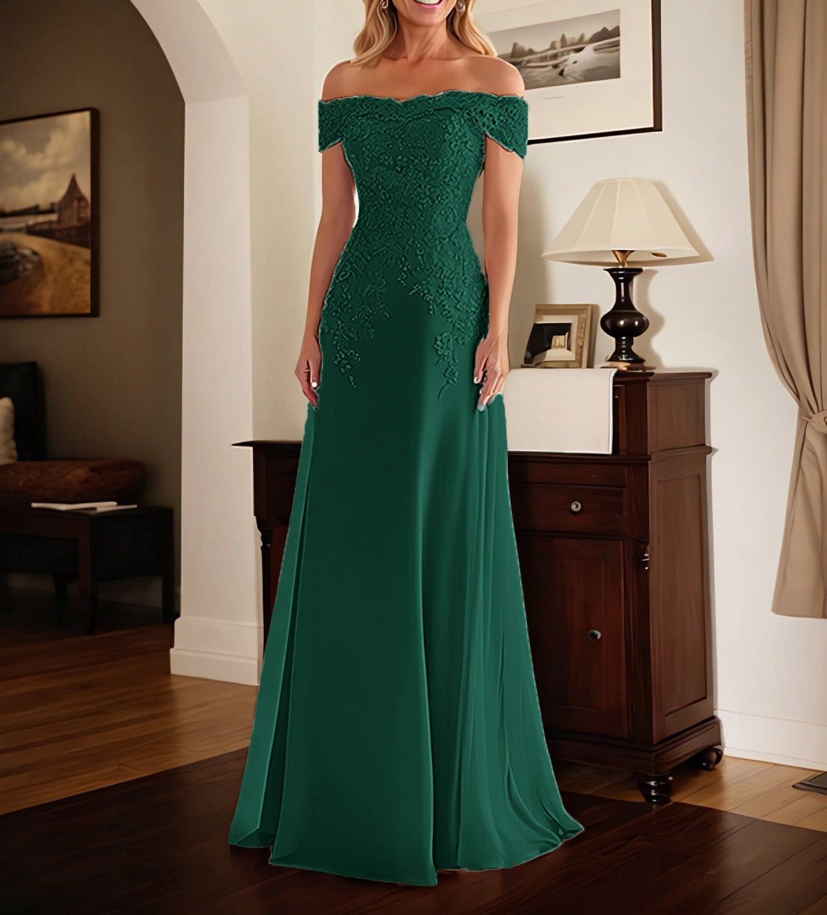 Elegant Taupe Off The Shoulder Sheath Mother of the Bride Dress with Lace