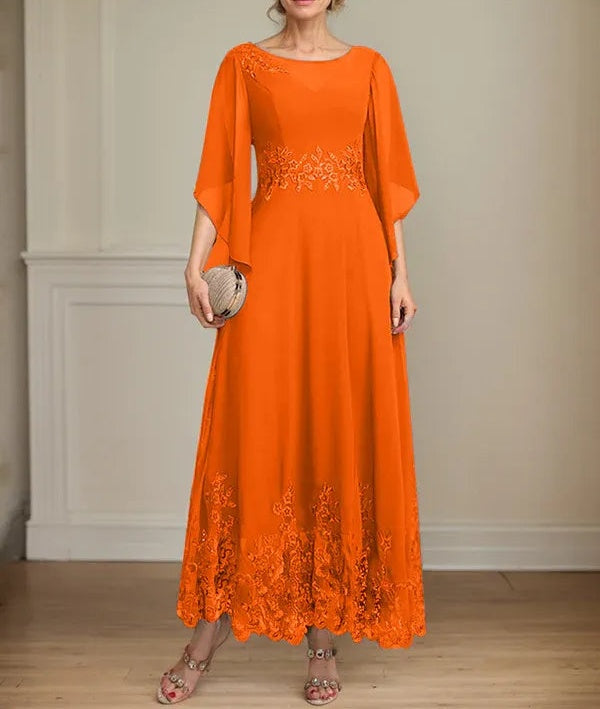 A-line Scoop Illusion Ankle-Length Lace Chiffon Mother of the Bride Dress With Sequins