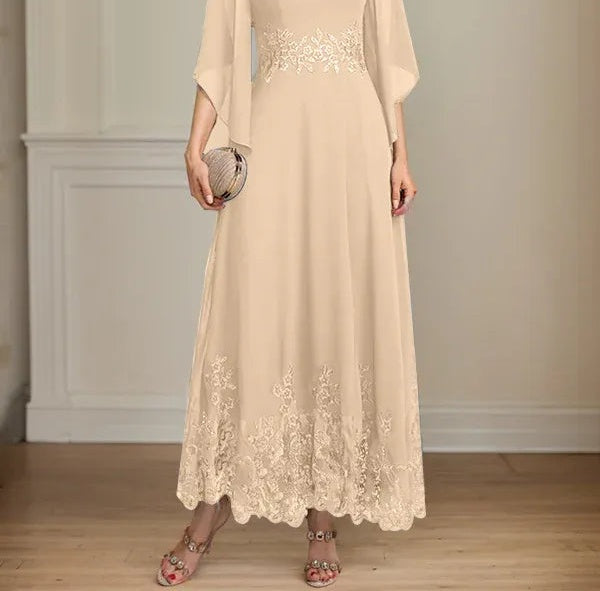 A-line Scoop Illusion Ankle-Length Lace Chiffon Mother of the Bride Dress With Sequins