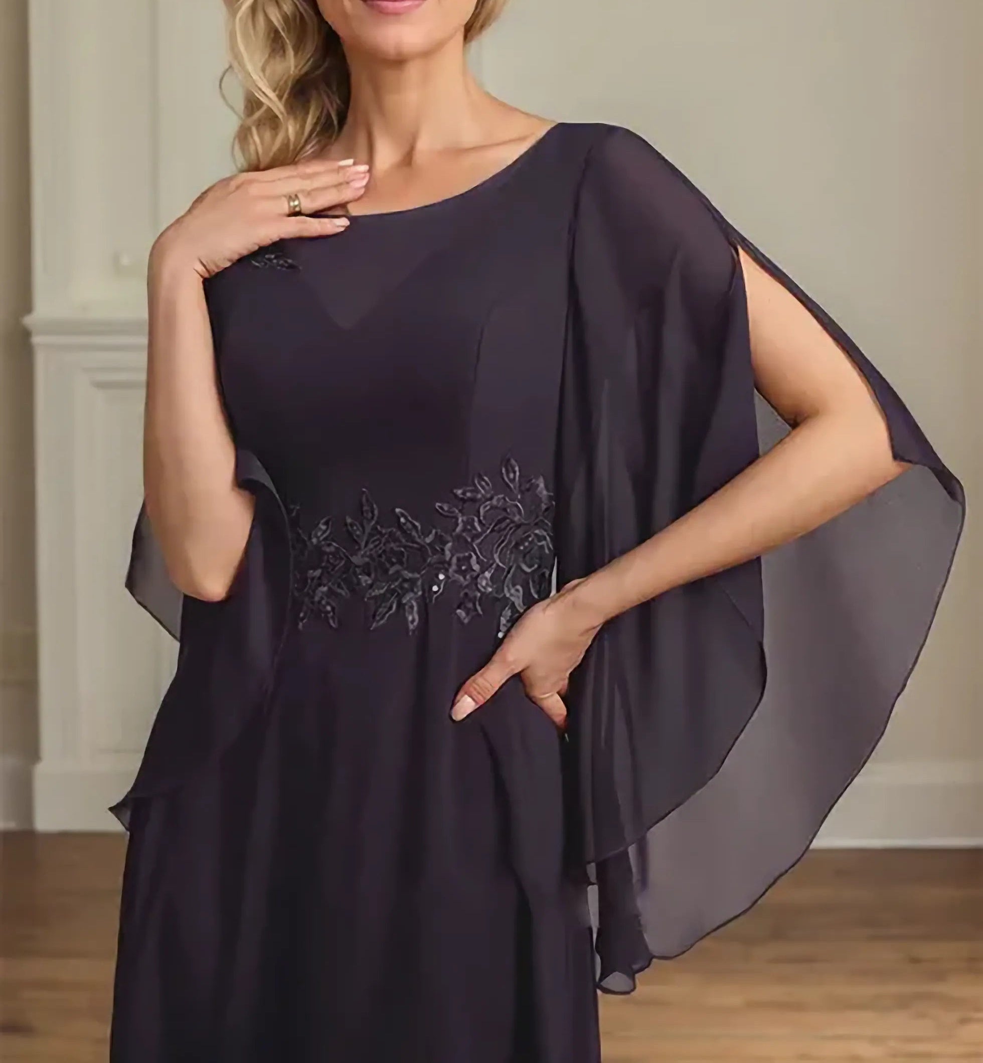 A-line Scoop Illusion Ankle-Length Lace Chiffon Mother of the Bride Dress With Sequins
