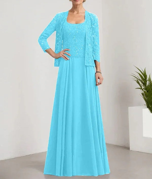 A-line Square Floor-Length Lace Chiffon Mother of the Bride Dress With Sequins