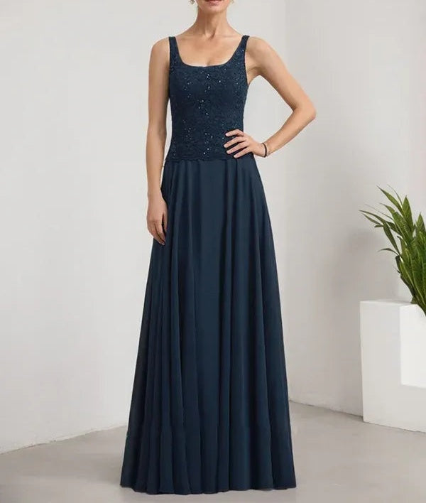 A-line Square Floor-Length Lace Chiffon Mother of the Bride Dress With Sequins