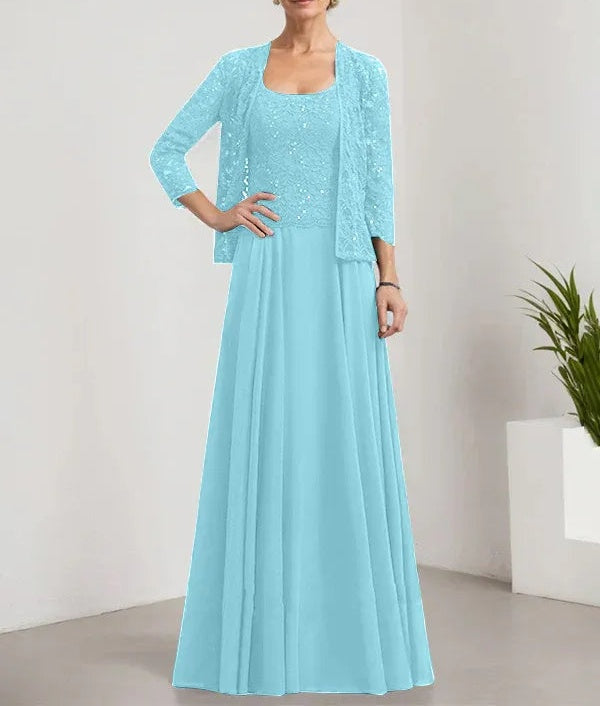 A-line Square Floor-Length Lace Chiffon Mother of the Bride Dress With Sequins