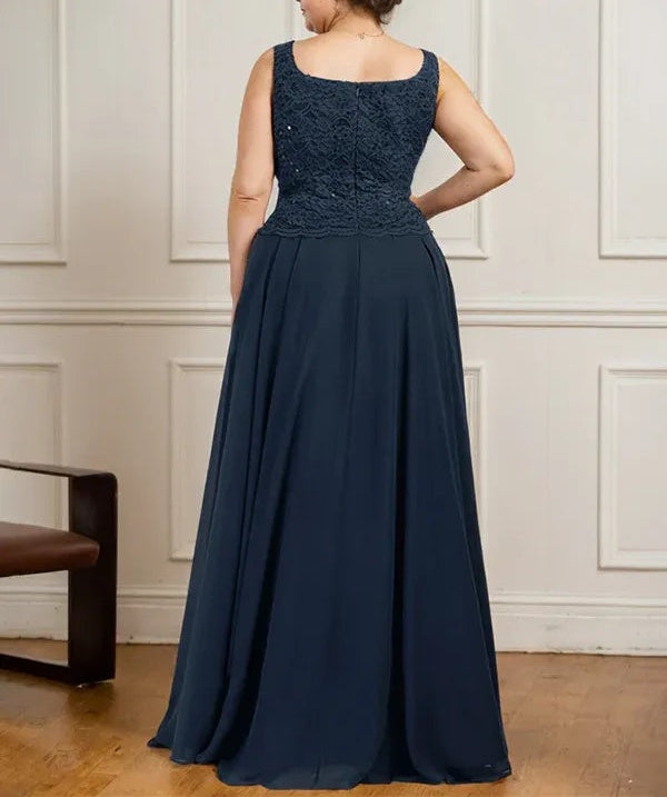 A-line Square Floor-Length Lace Chiffon Mother of the Bride Dress With Sequins