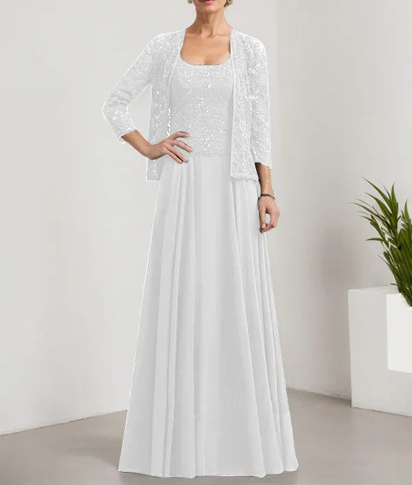 A-line Square Floor-Length Lace Chiffon Mother of the Bride Dress With Sequins