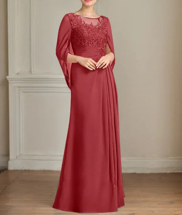 A-Line/Princess Scoop Floor-Length Mother of the Bride Dresses with Pleated & Sequins