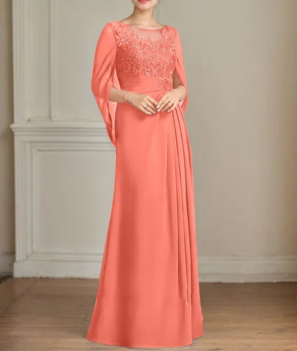 A-Line/Princess Scoop Floor-Length Mother of the Bride Dresses with Pleated & Sequins