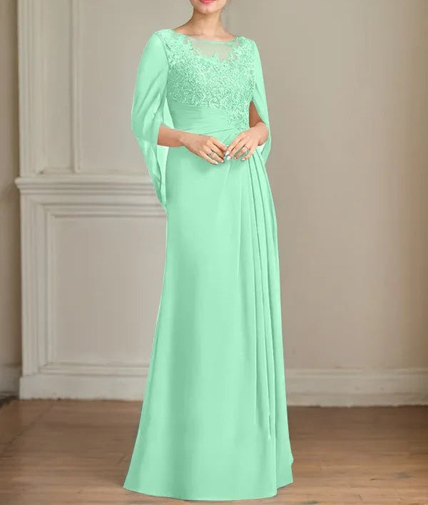 A-Line/Princess Scoop Floor-Length Mother of the Bride Dresses with Pleated & Sequins