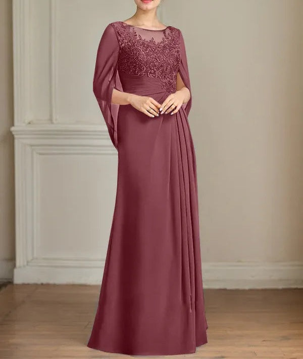 A-Line/Princess Scoop Floor-Length Mother of the Bride Dresses with Pleated & Sequins