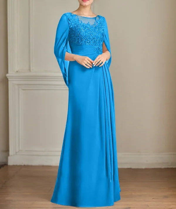 A-Line/Princess Scoop Floor-Length Mother of the Bride Dresses with Pleated & Sequins
