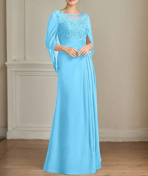 A-Line/Princess Scoop Floor-Length Mother of the Bride Dresses with Pleated & Sequins