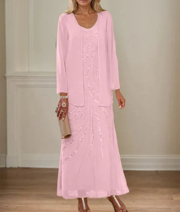 Sheath/Column V-Neck Ankle-Length Mother of the Bride Dresses with Jacket & Sequins