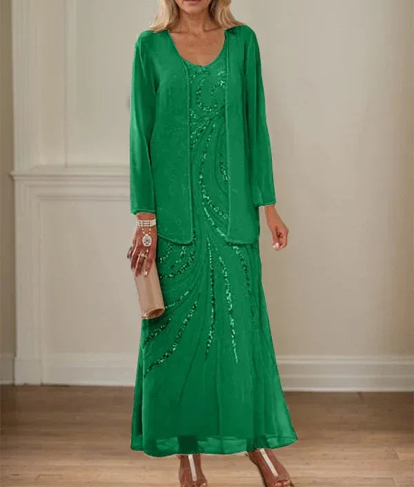 Sheath/Column V-Neck Ankle-Length Mother of the Bride Dresses with Jacket & Sequins