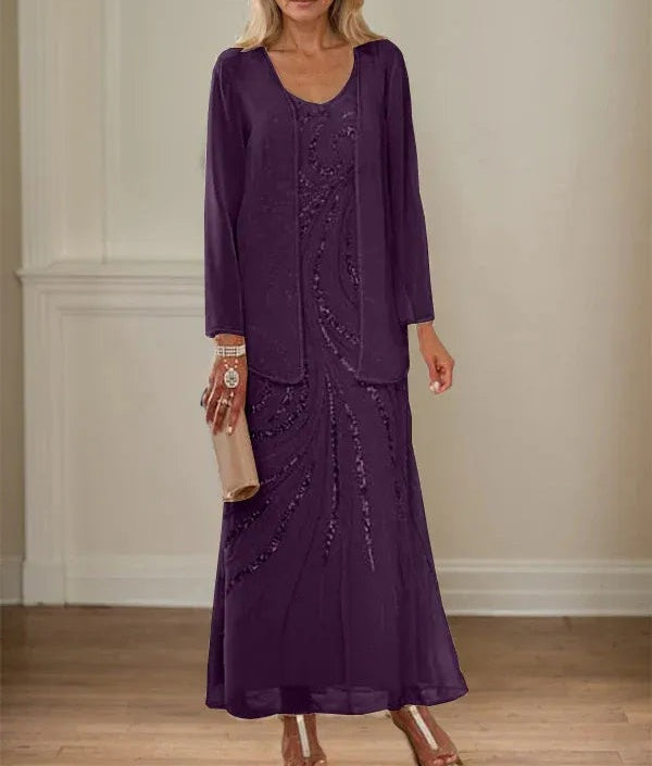 Sheath/Column V-Neck Ankle-Length Mother of the Bride Dresses with Jacket & Sequins