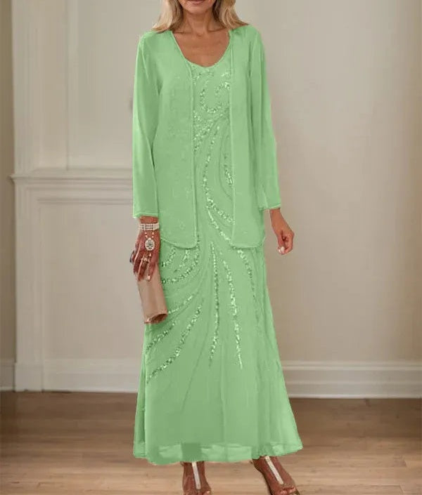 Sheath/Column V-Neck Ankle-Length Mother of the Bride Dresses with Jacket & Sequins