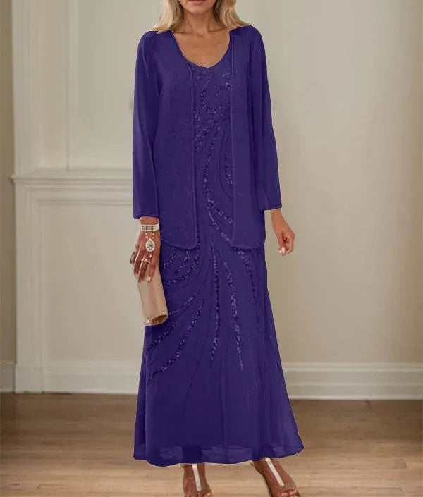 Sheath/Column V-Neck Ankle-Length Mother of the Bride Dresses with Jacket & Sequins