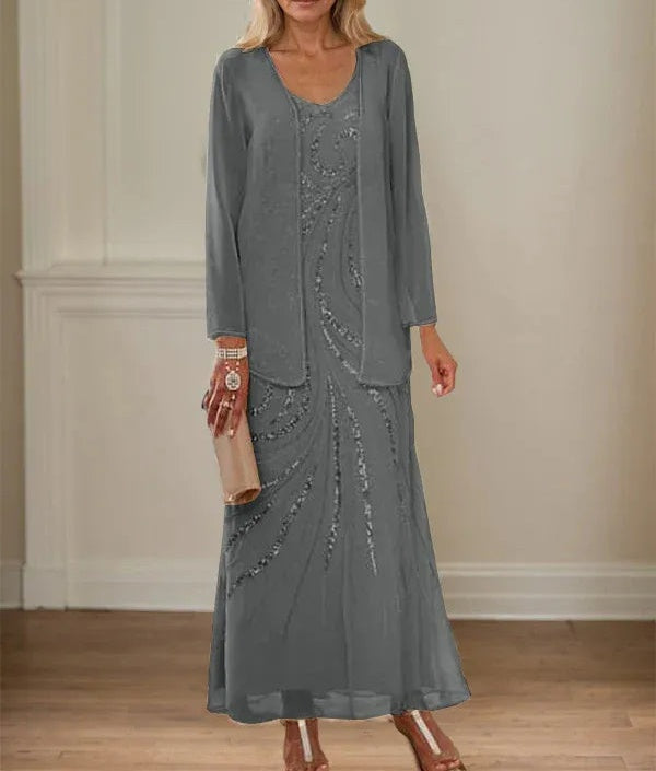 Sheath/Column V-Neck Ankle-Length Mother of the Bride Dresses with Jacket & Sequins