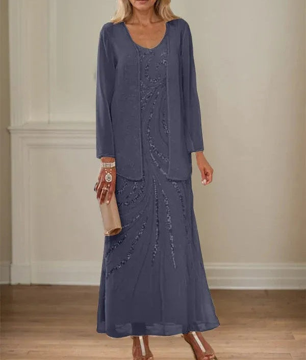 Sheath/Column V-Neck Ankle-Length Mother of the Bride Dresses with Jacket & Sequins