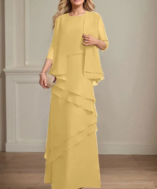 Sheath Scoop Floor-Length Chiffon Mother of the Bride Dress