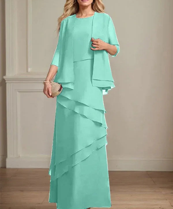 Sheath Scoop Floor-Length Chiffon Mother of the Bride Dress