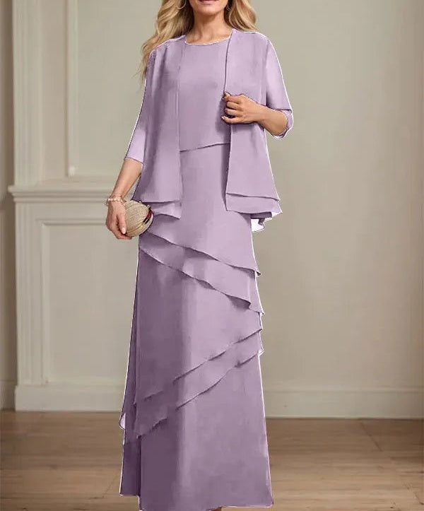 Sheath Scoop Floor-Length Chiffon Mother of the Bride Dress