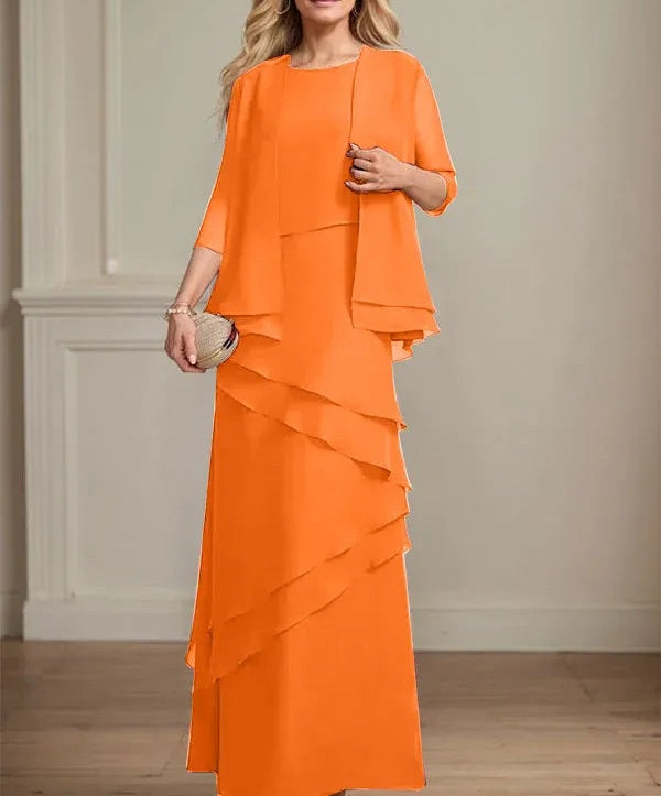 Sheath Scoop Floor-Length Chiffon Mother of the Bride Dress