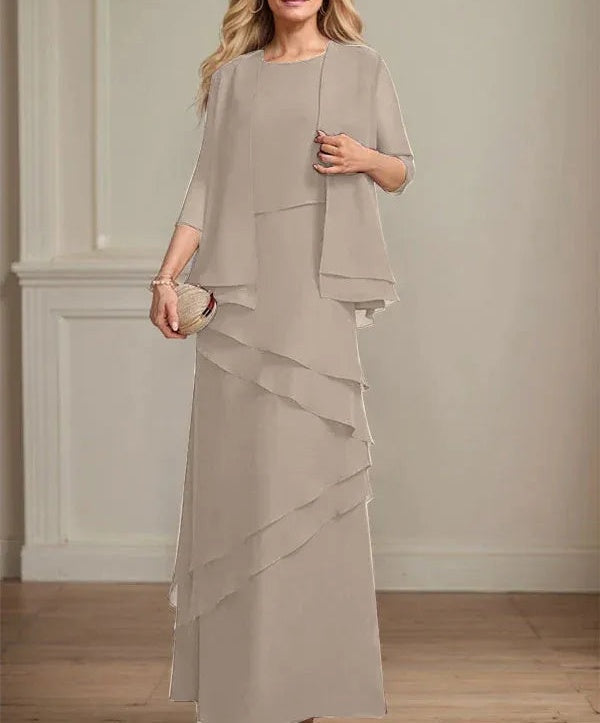 Sheath Scoop Floor-Length Chiffon Mother of the Bride Dress