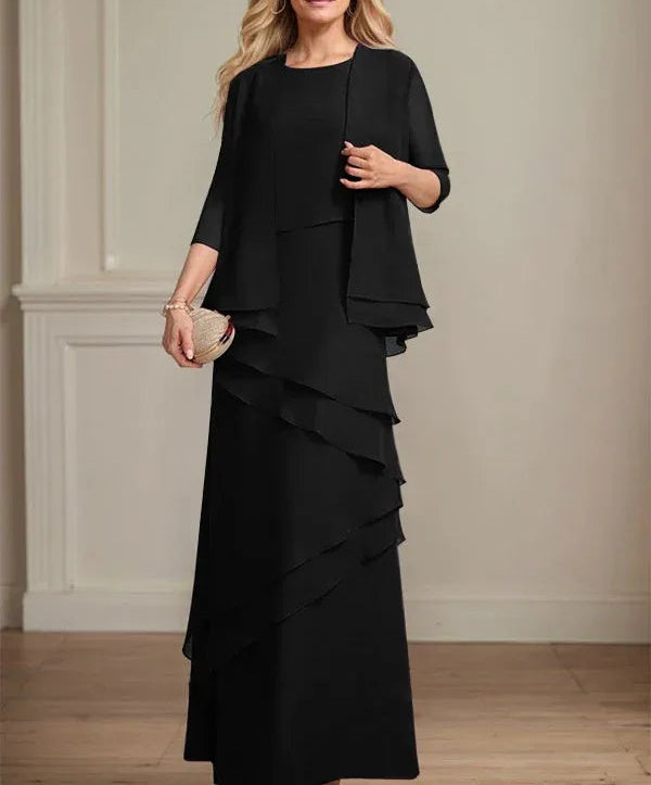Sheath Scoop Floor-Length Chiffon Mother of the Bride Dress
