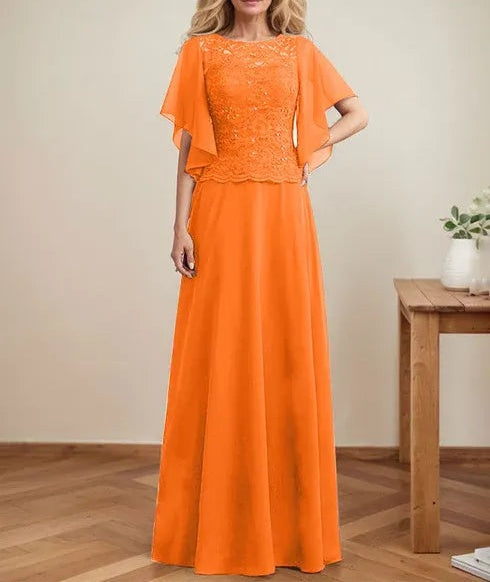 A-line Scoop Illusion Floor-Length Lace Chiffon Mother of the Bride Dress With Sequins