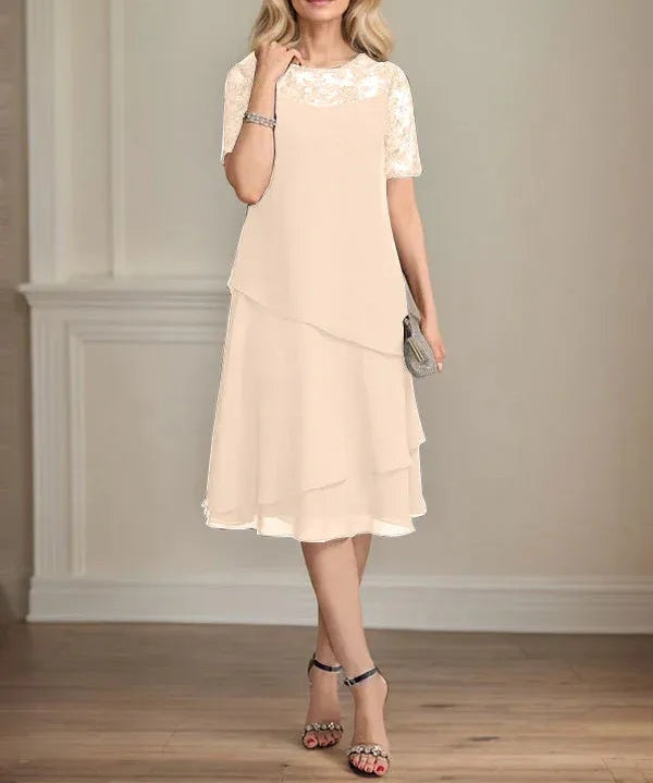 A-line Scoop Illusion Knee-Length Lace Chiffon Mother of the Bride Dress With Sequins