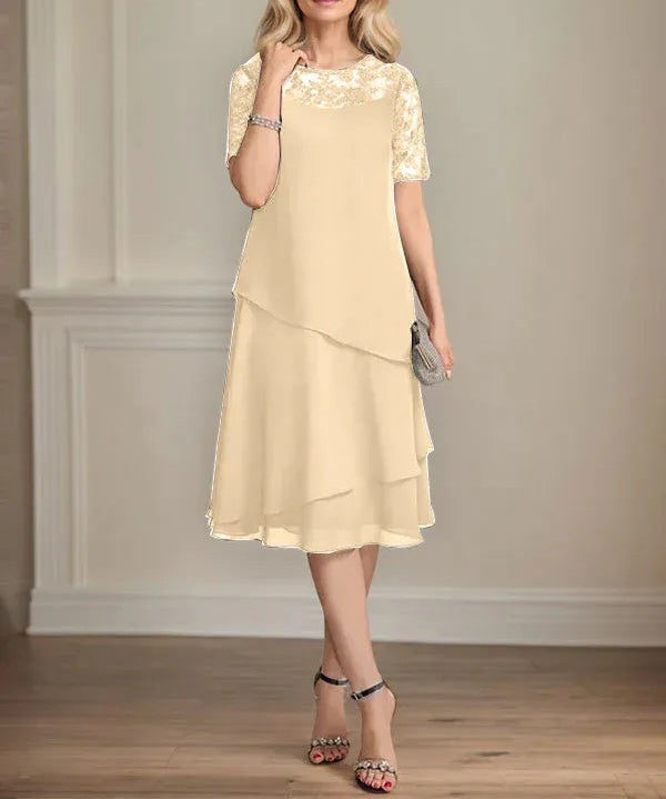 A-line Scoop Illusion Knee-Length Lace Chiffon Mother of the Bride Dress With Sequins