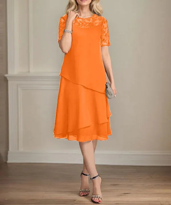 A-line Scoop Illusion Knee-Length Lace Chiffon Mother of the Bride Dress With Sequins