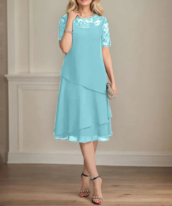 A-line Scoop Illusion Knee-Length Lace Chiffon Mother of the Bride Dress With Sequins