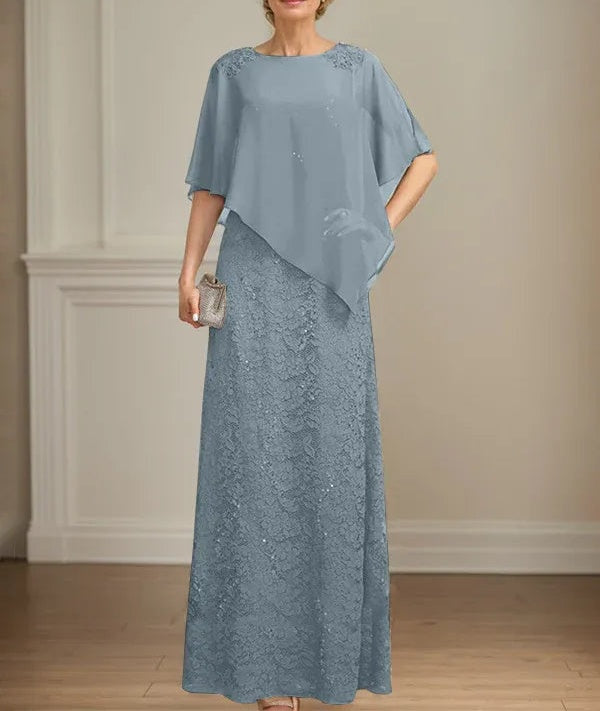 Sheath/Column Scoop Floor-Length Chiffon Lace Mother of the Bride Dress With Sequins Beading