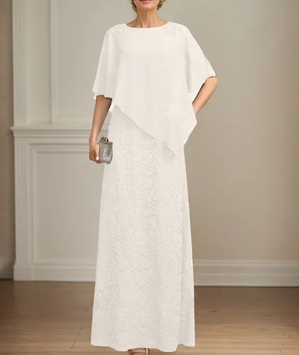 Sheath/Column Scoop Floor-Length Chiffon Lace Mother of the Bride Dress With Sequins Beading