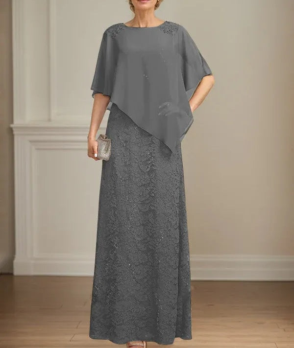 Sheath/Column Scoop Floor-Length Chiffon Lace Mother of the Bride Dress With Sequins Beading