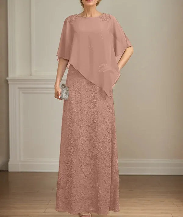 Sheath/Column Scoop Floor-Length Chiffon Lace Mother of the Bride Dress With Sequins Beading